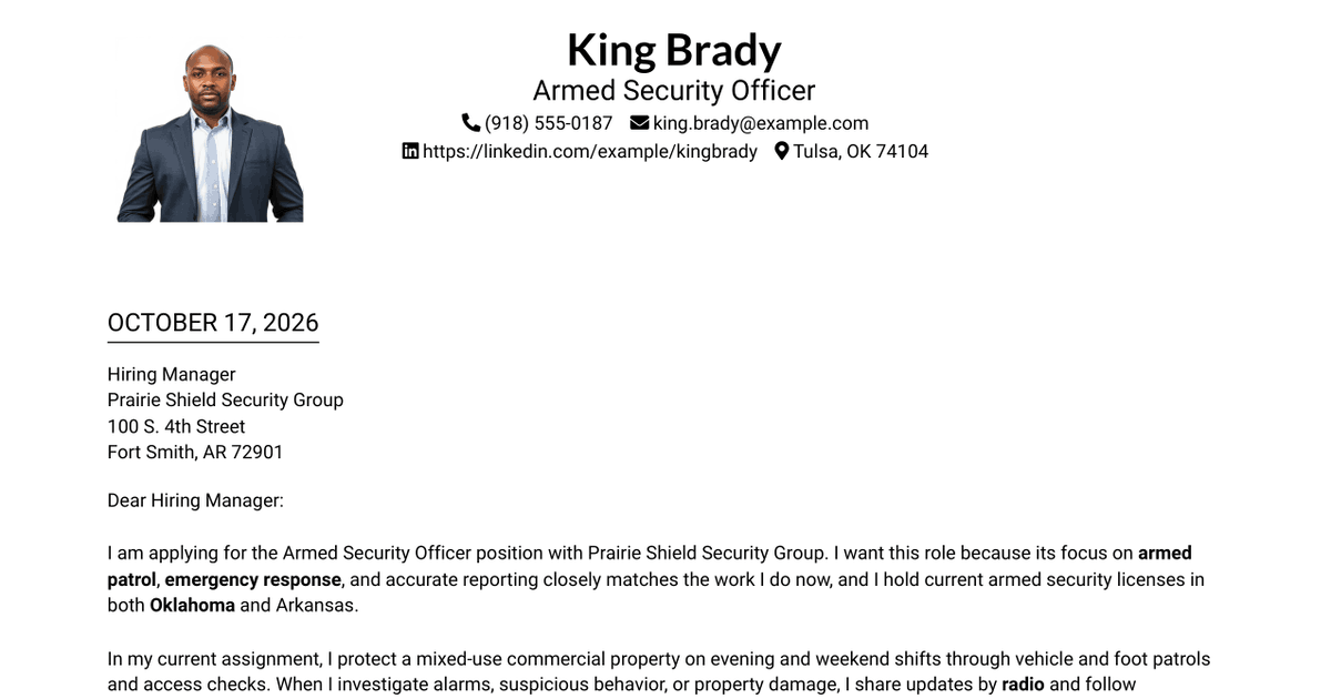 7 Armed Security Officer Cover Letter Templates with Example