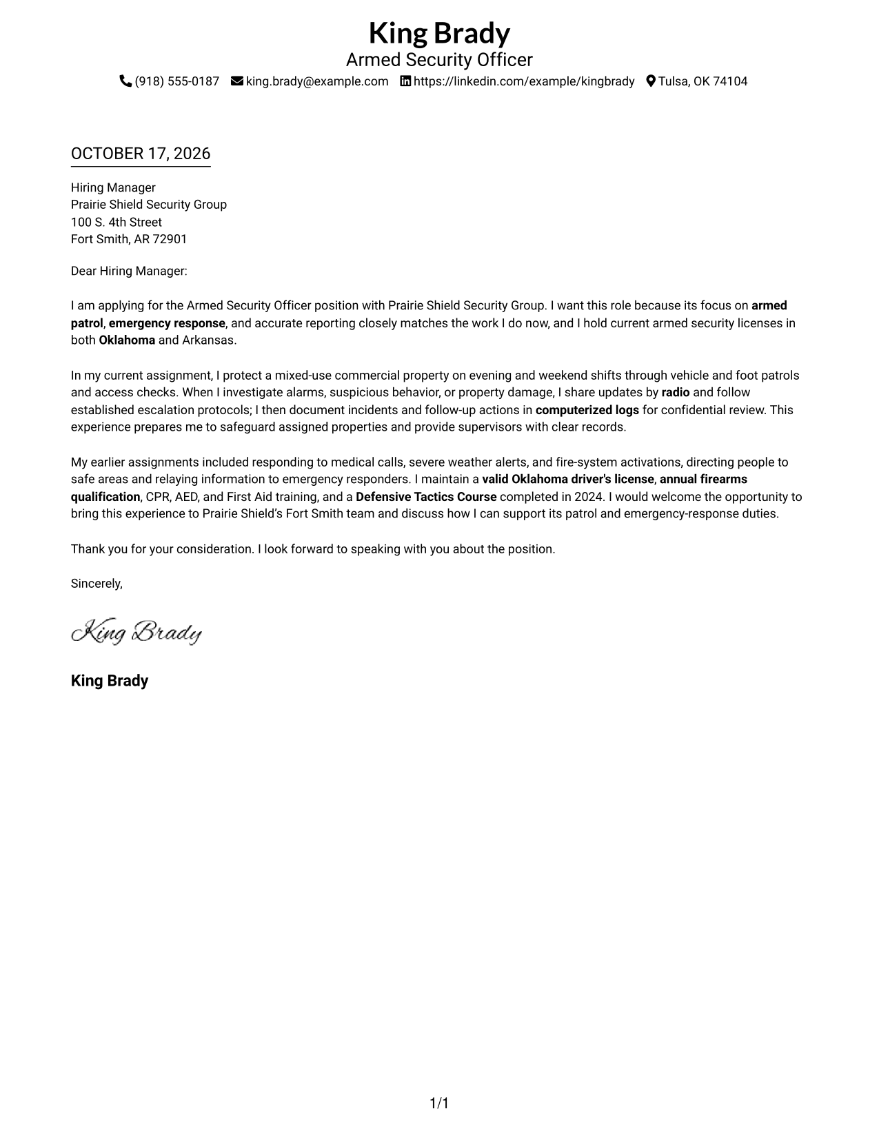 Cover letter example — page 1