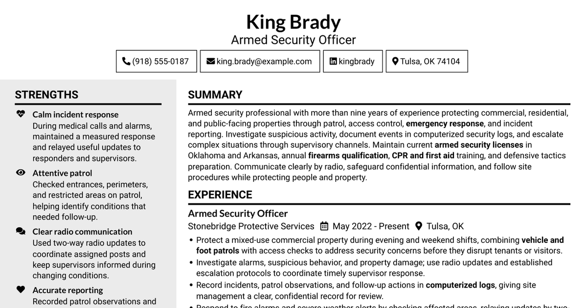 7 Armed Security Officer Resume Templates with Example