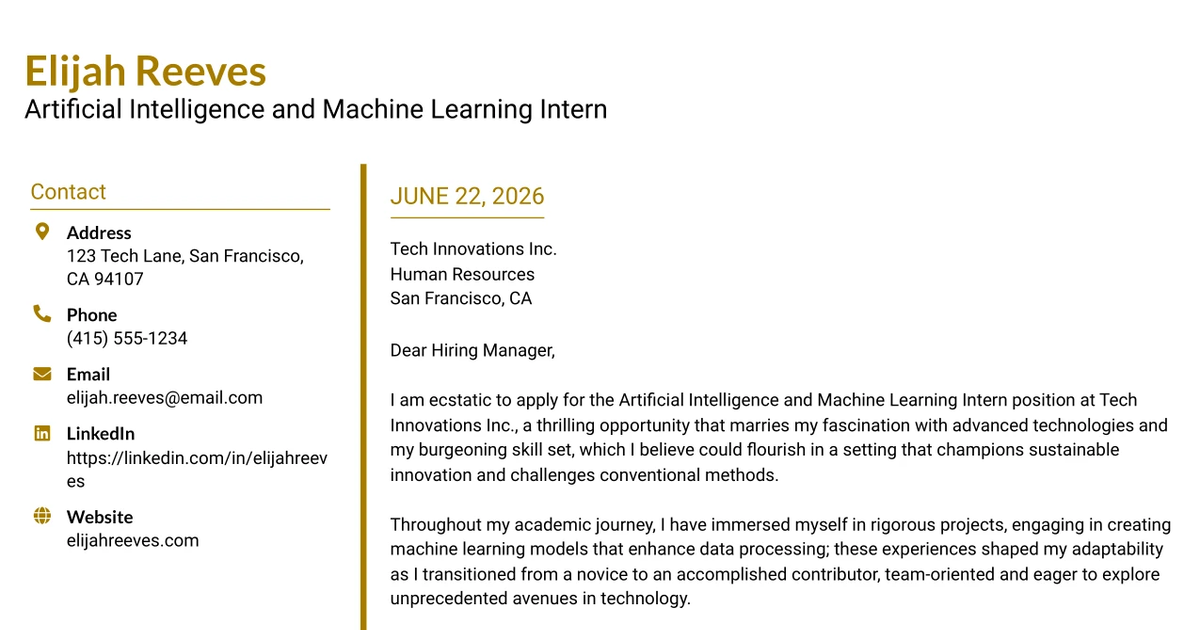30+ Artificial Intelligence and Machine Learning Intern Cover Letter Templates with Example 2026
