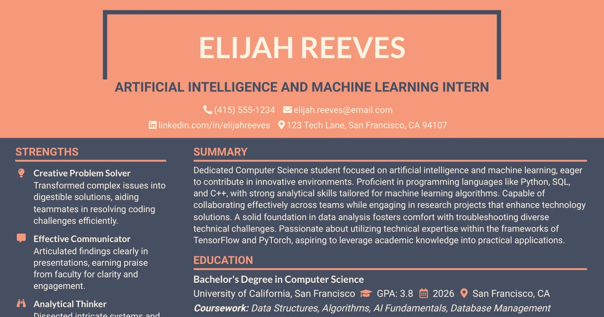 33 Artificial Intelligence and Machine Learning Intern Resume Templates with Example 2026 (ATS-Optimized)