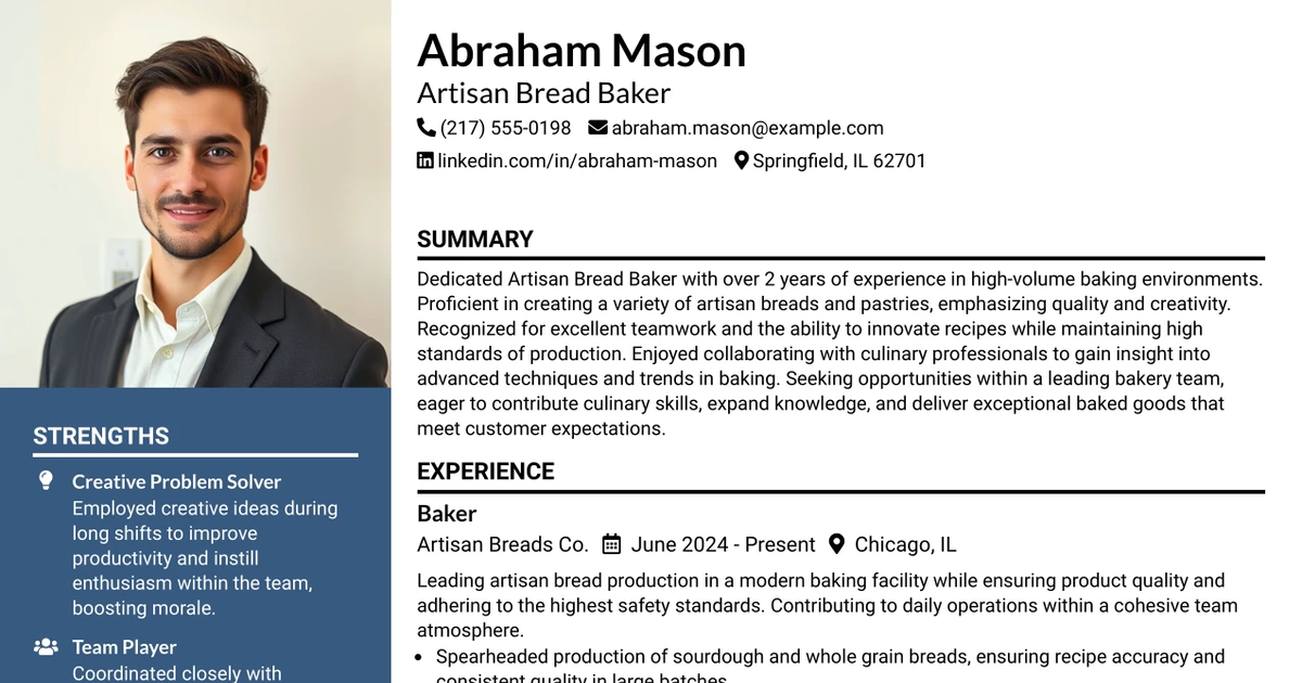 33 Artisan Bread Baker Resume Templates with Example 2026 (ATS-Optimized)