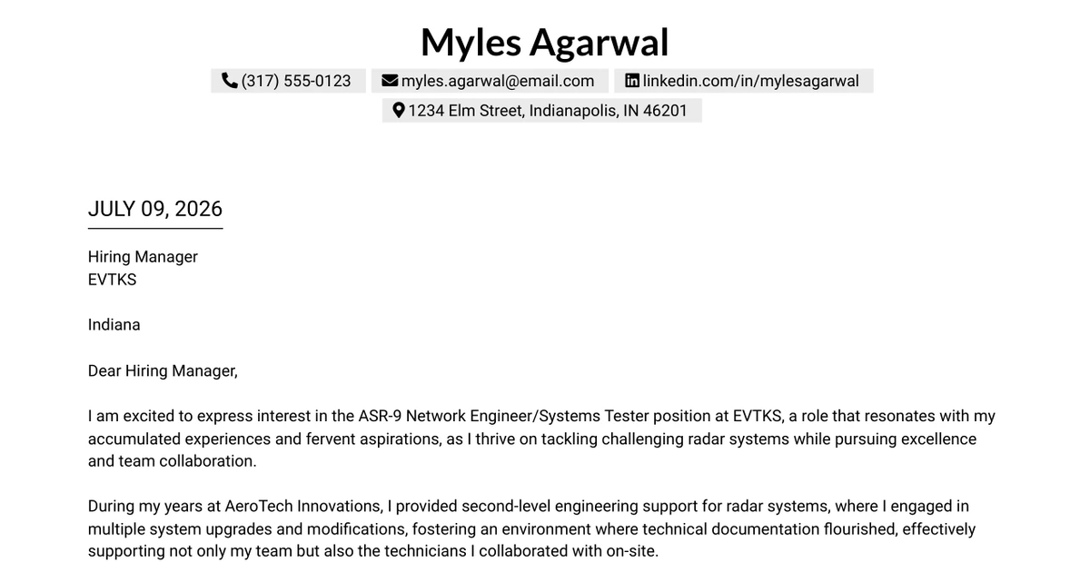 30+ ASR-9 Network Engineer/System Tester Cover Letter Templates with Example 2026