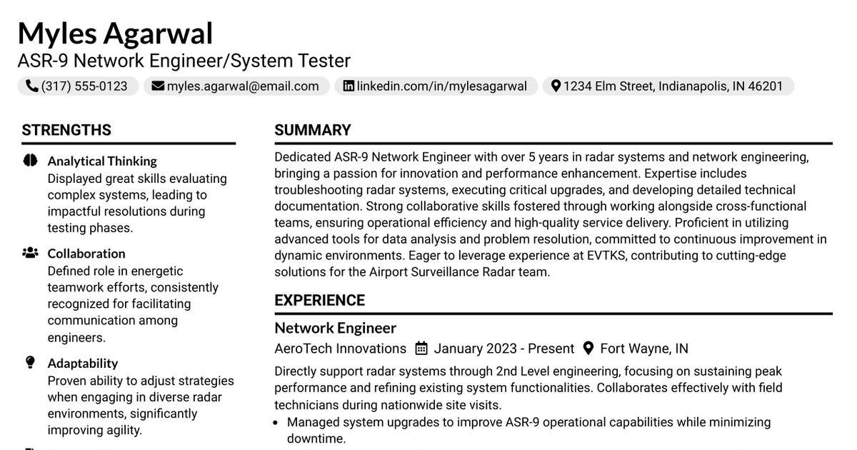 33 ASR-9 Network Engineer/System Tester Resume Templates with Example 2026 (ATS-Optimized)