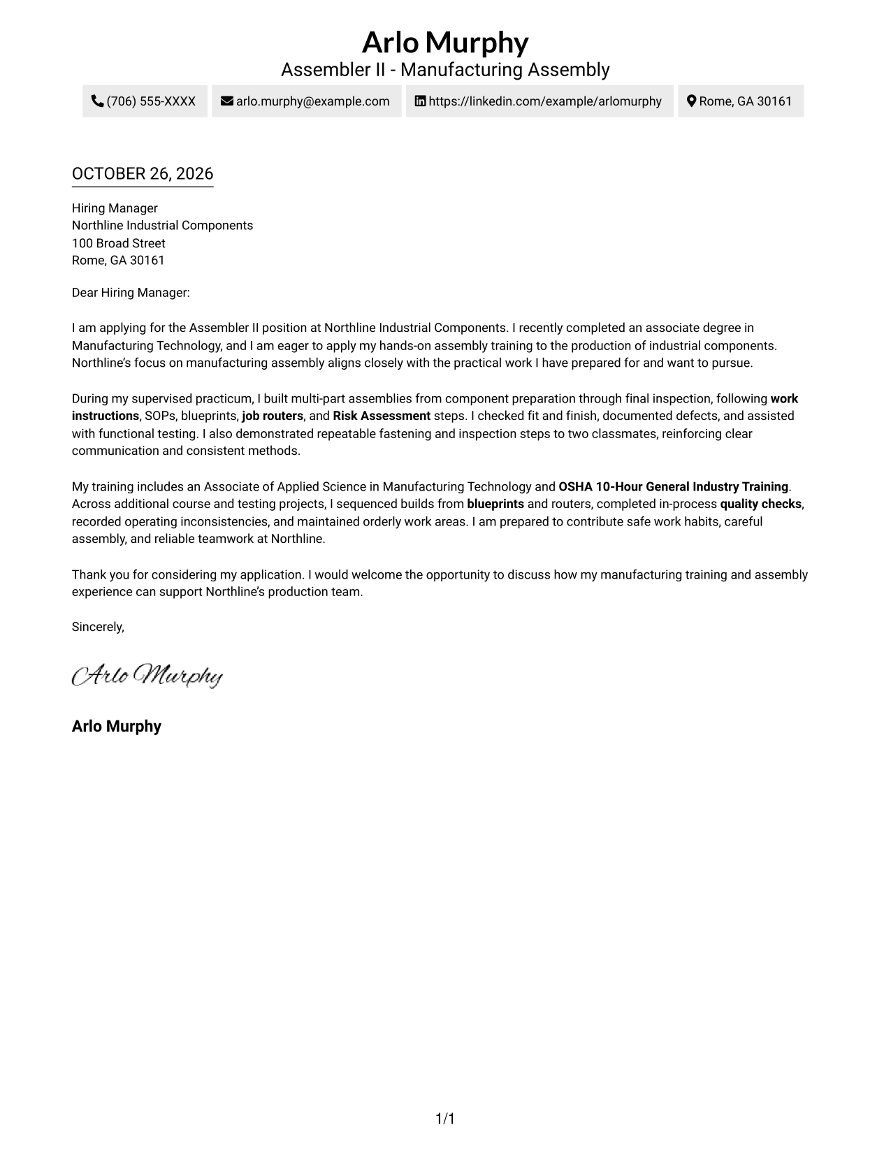 Cover letter example — page 1