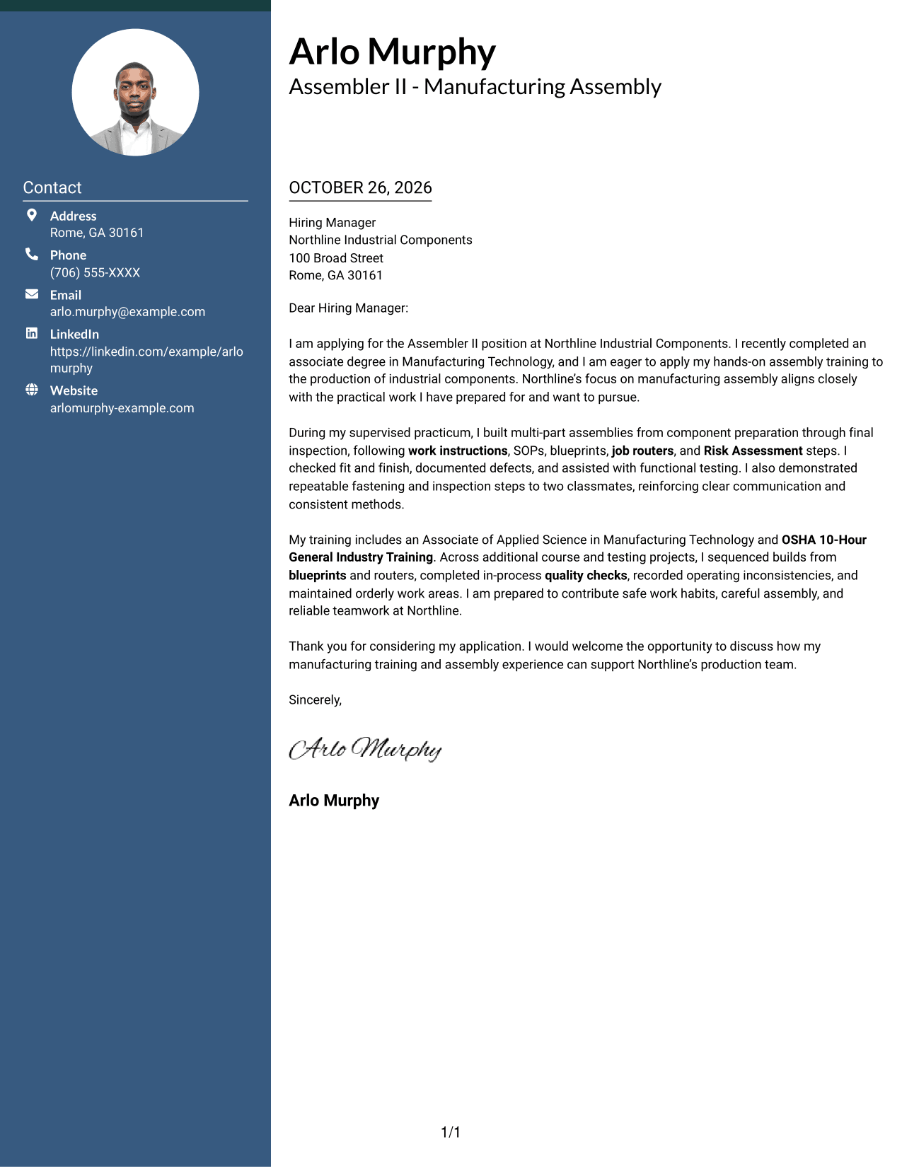 Cover letter example — page 1