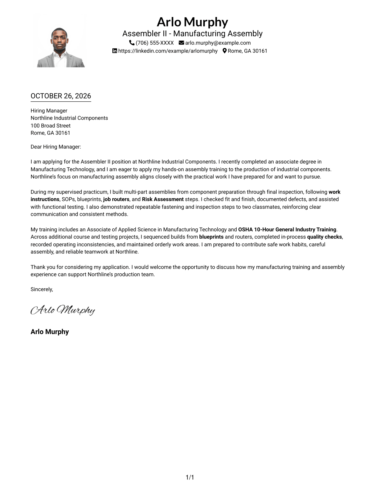 Cover letter example — page 1