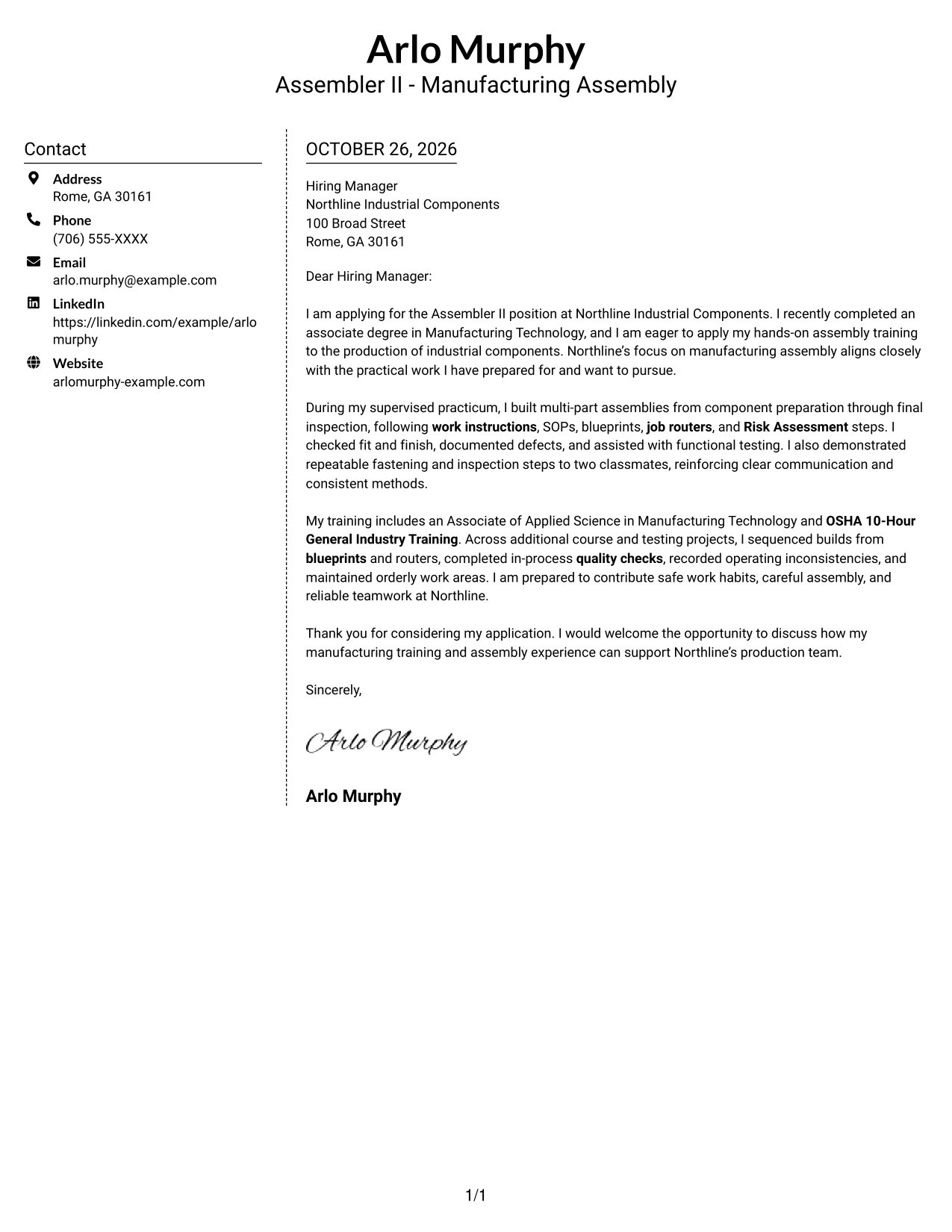 Cover letter example — page 1