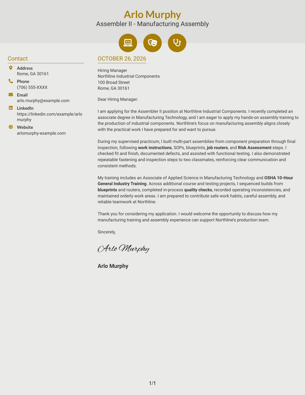 Cover letter example — page 1