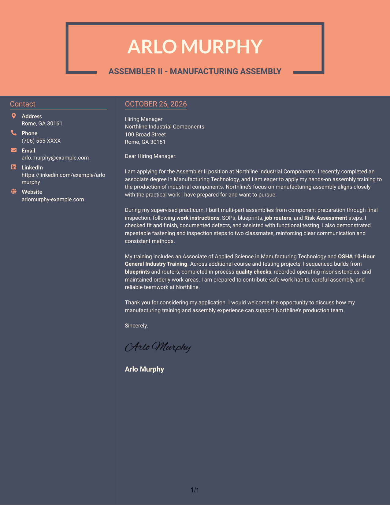 Cover letter example — page 1