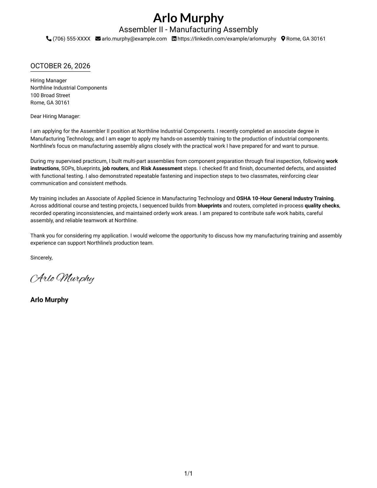 Cover letter example — page 1