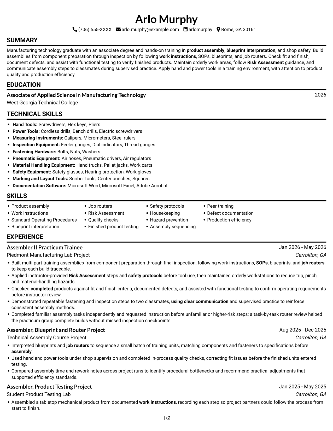 Resume example — page 1