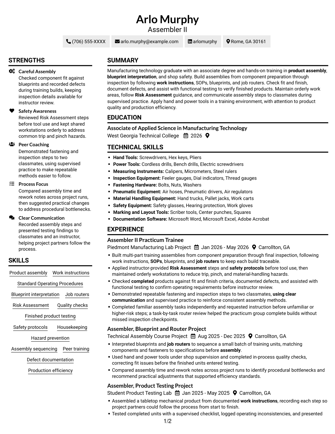 Resume example — page 1