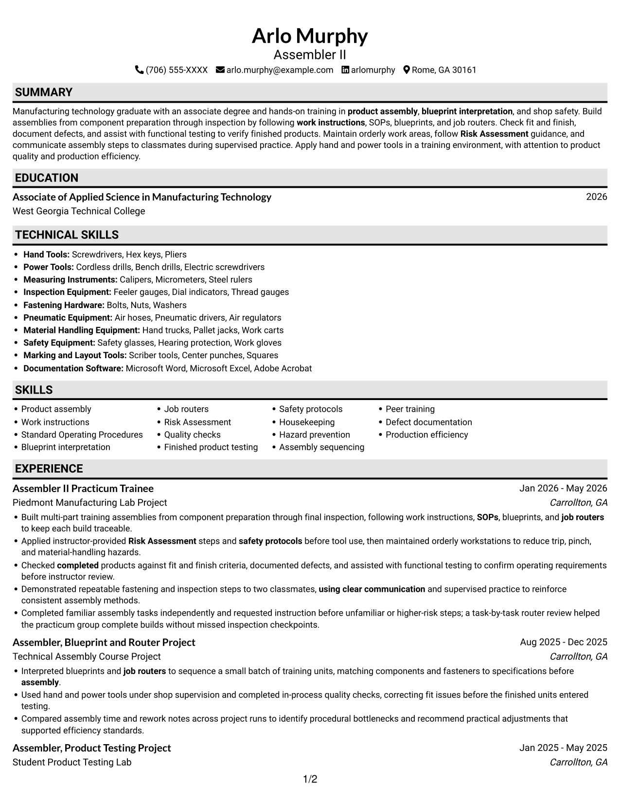 Resume example — page 1