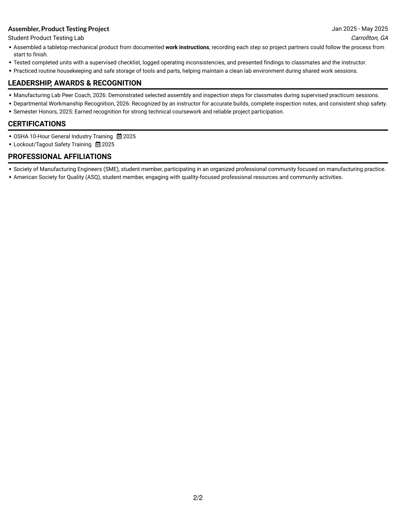 Resume example — page 2