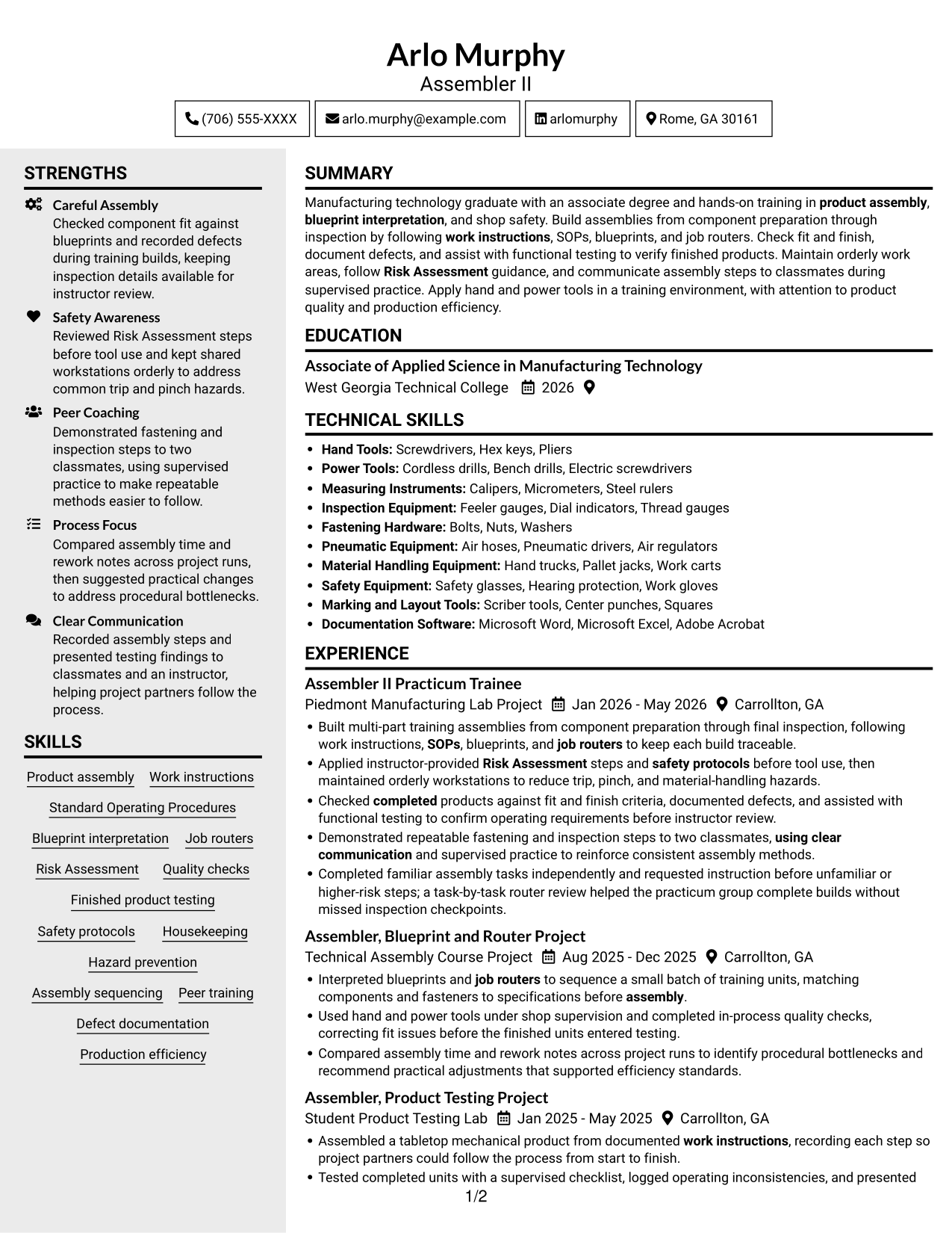 Resume example — page 1