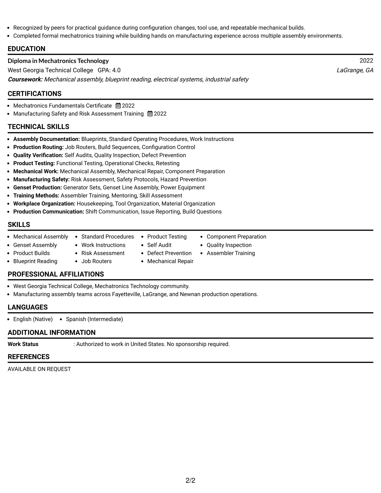 Resume Example Page 2