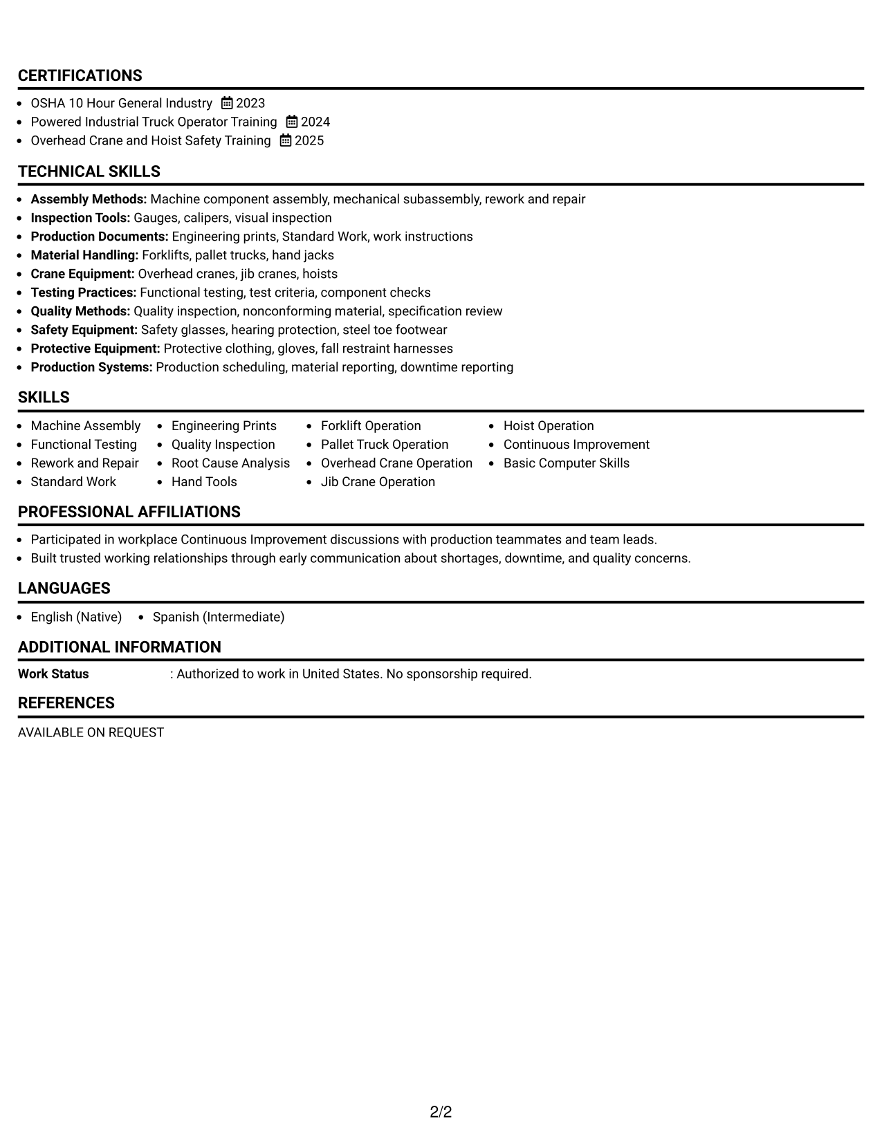 Resume Example Page 2