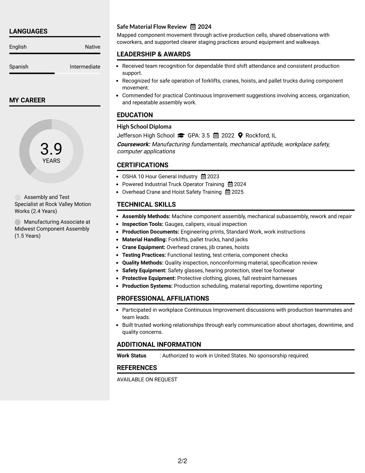 Resume Example Page 2