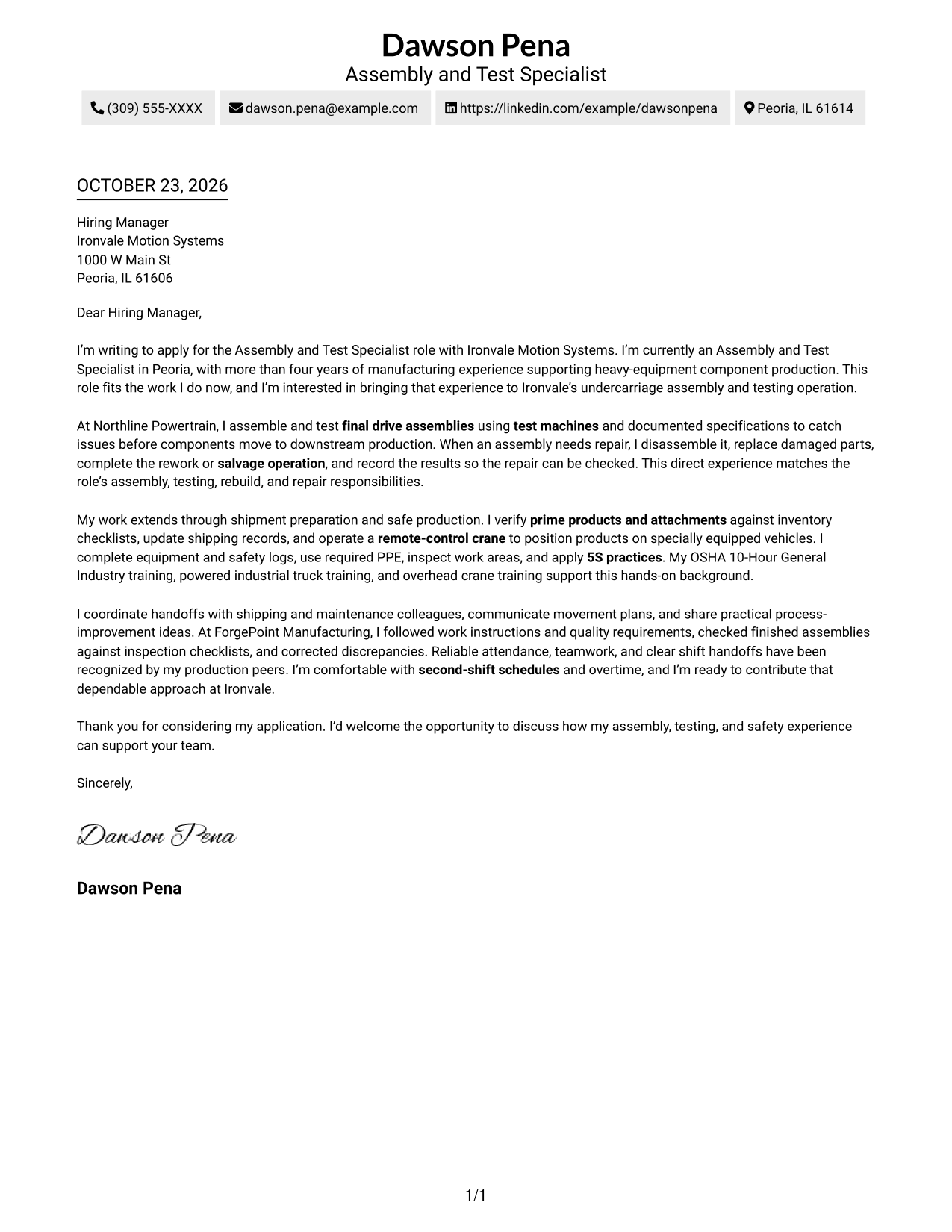 Cover letter example — page 1