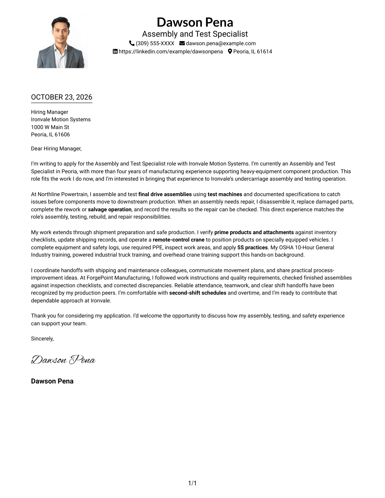 Cover letter example — page 1