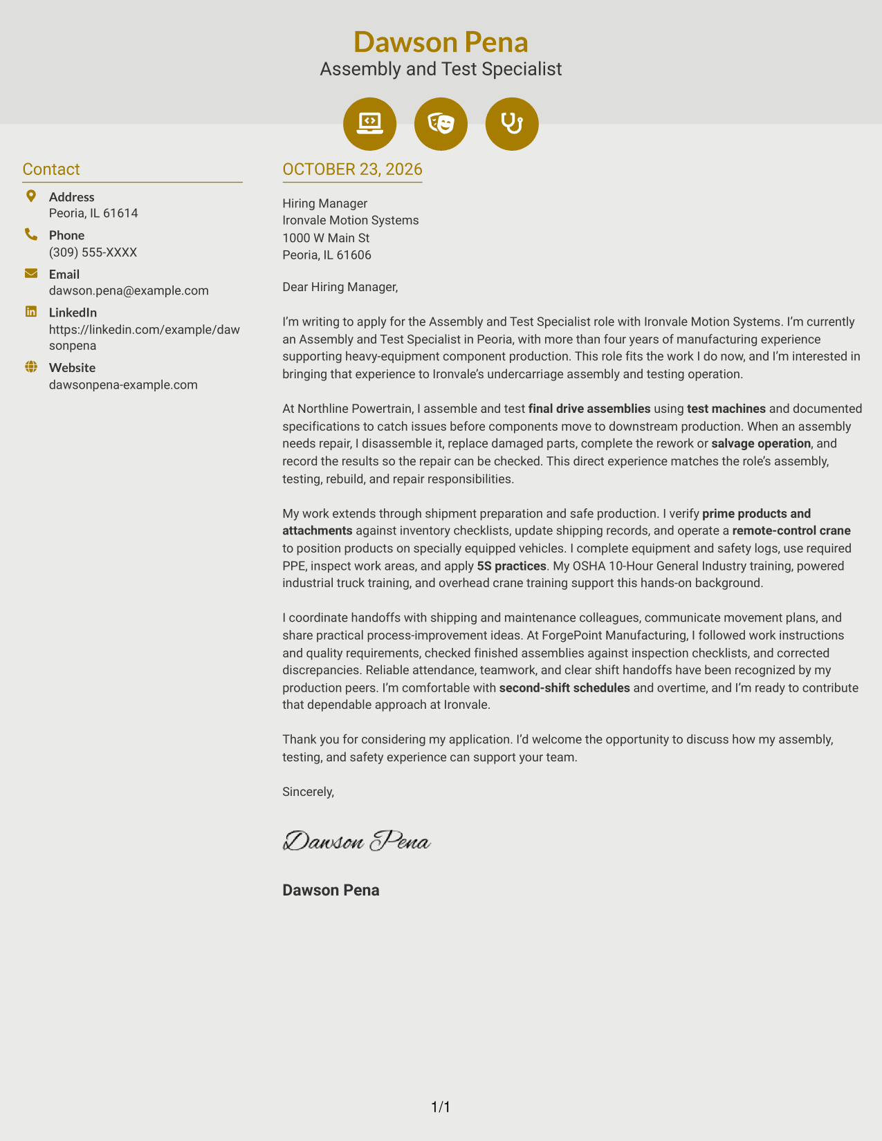 Cover letter example — page 1