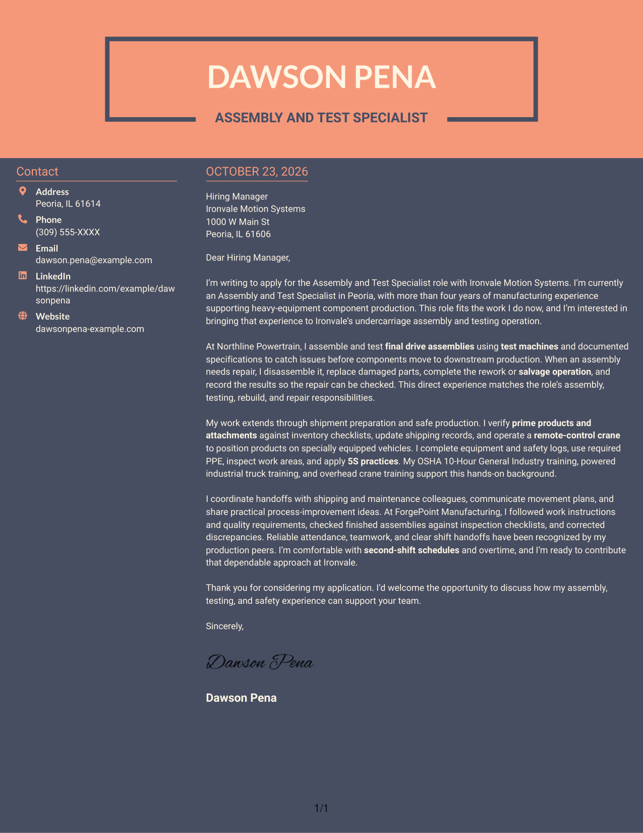 Cover letter example — page 1