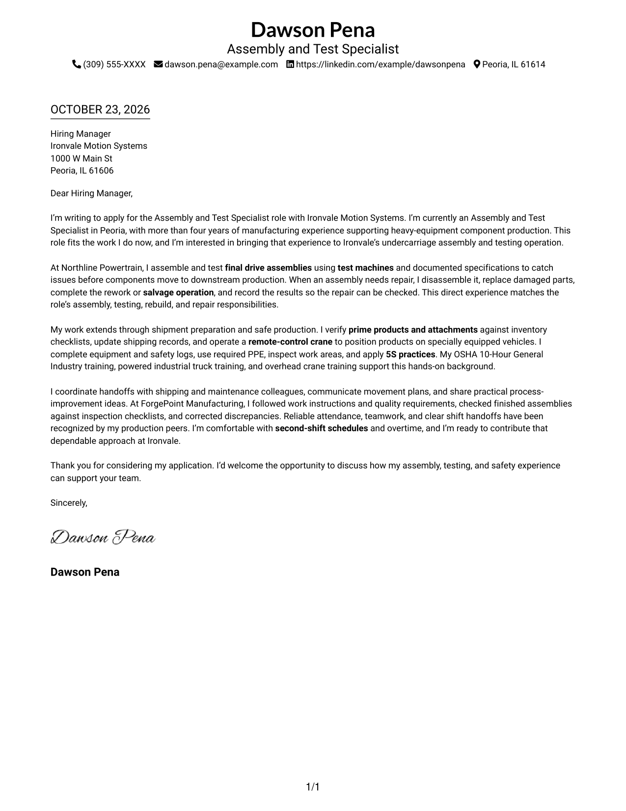 Cover letter example — page 1