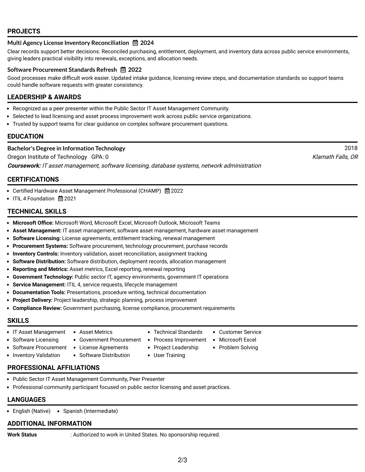 Resume Example Page 2