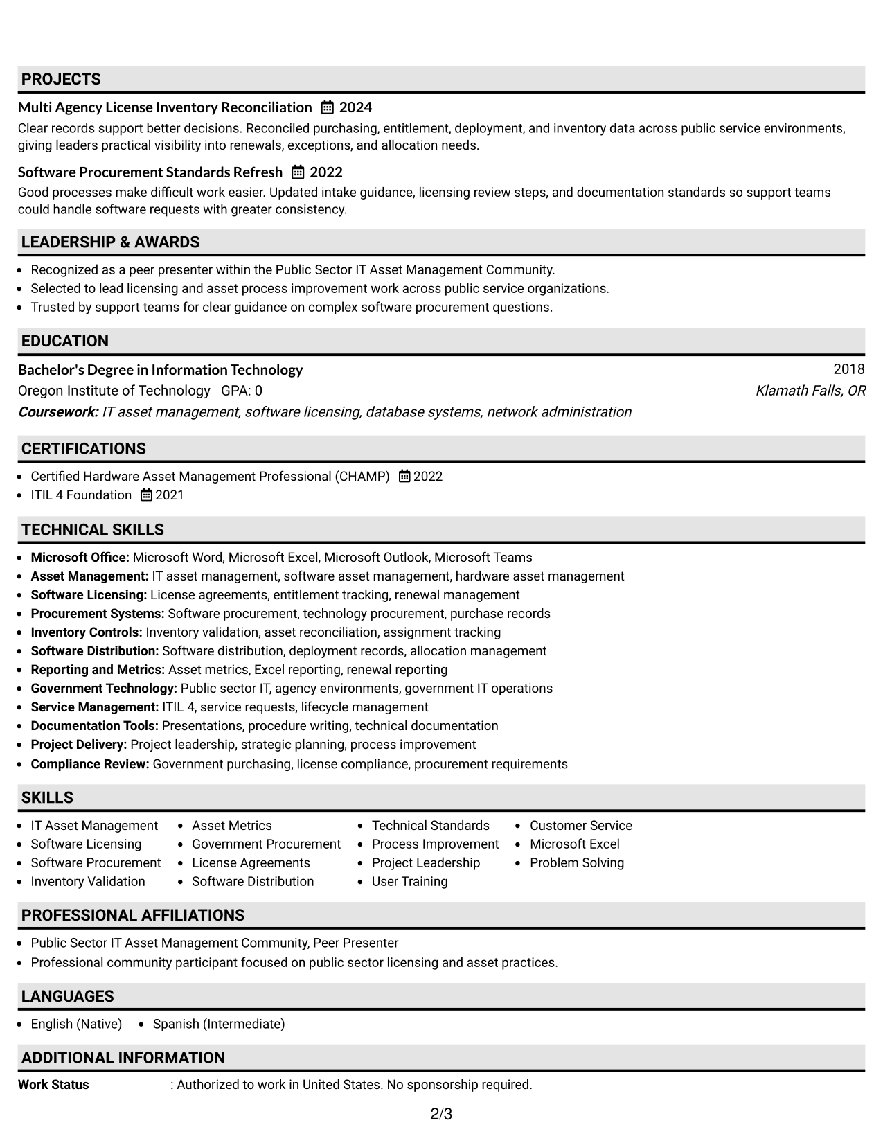 Resume Example Page 2
