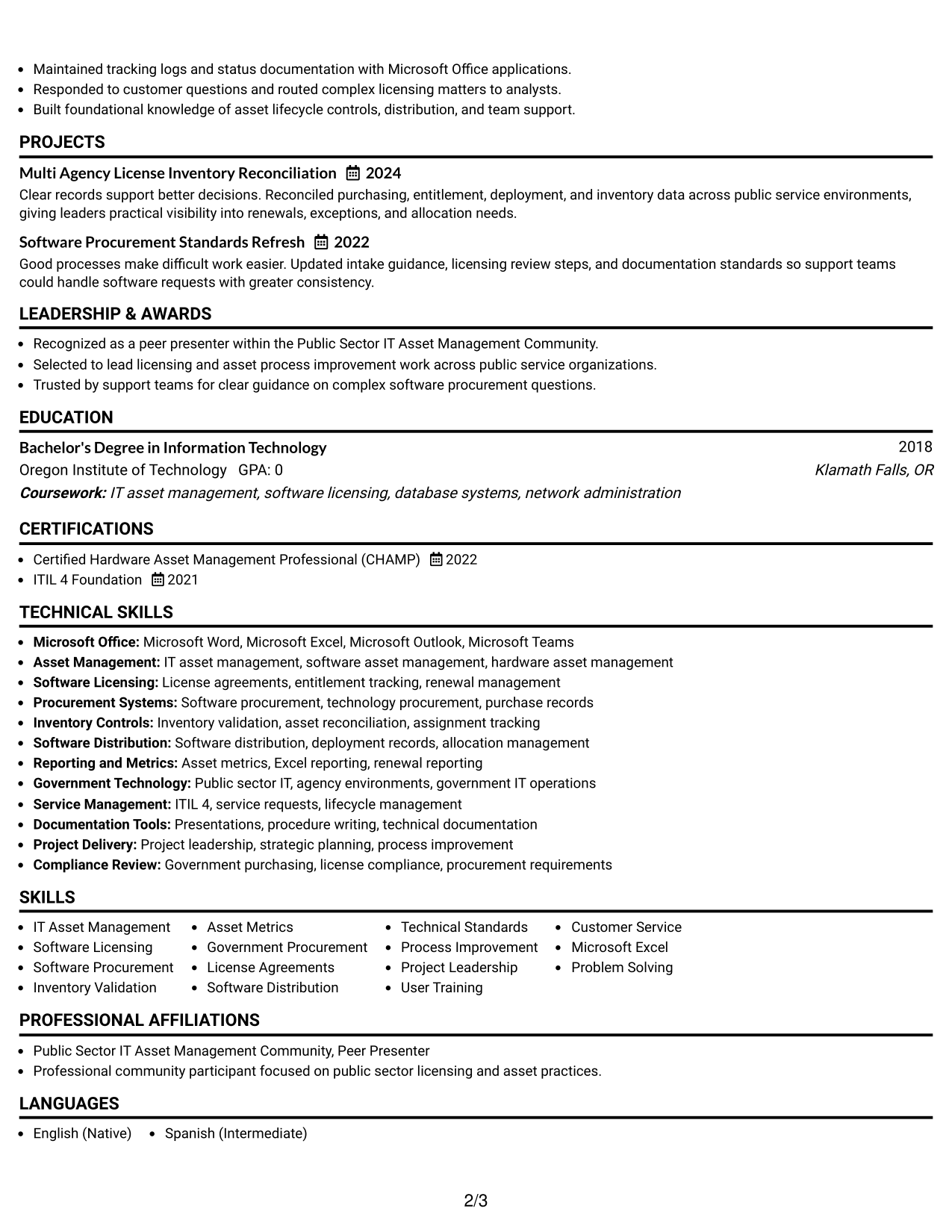 Resume Example Page 2