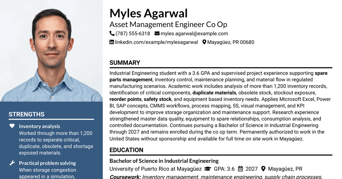 7 Asset Management Engineer Co-Op Resume Templates with Example