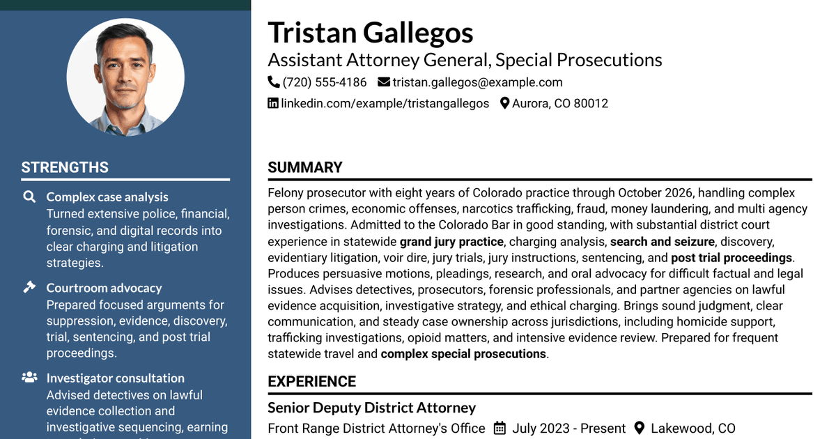 7 Assistant Attorney General - Special Prosecutions Resume Templates with Example