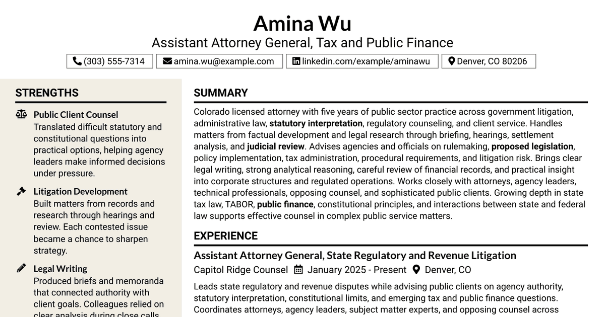 7 Assistant Attorney General - Tax & Public Finance Resume Templates with Example