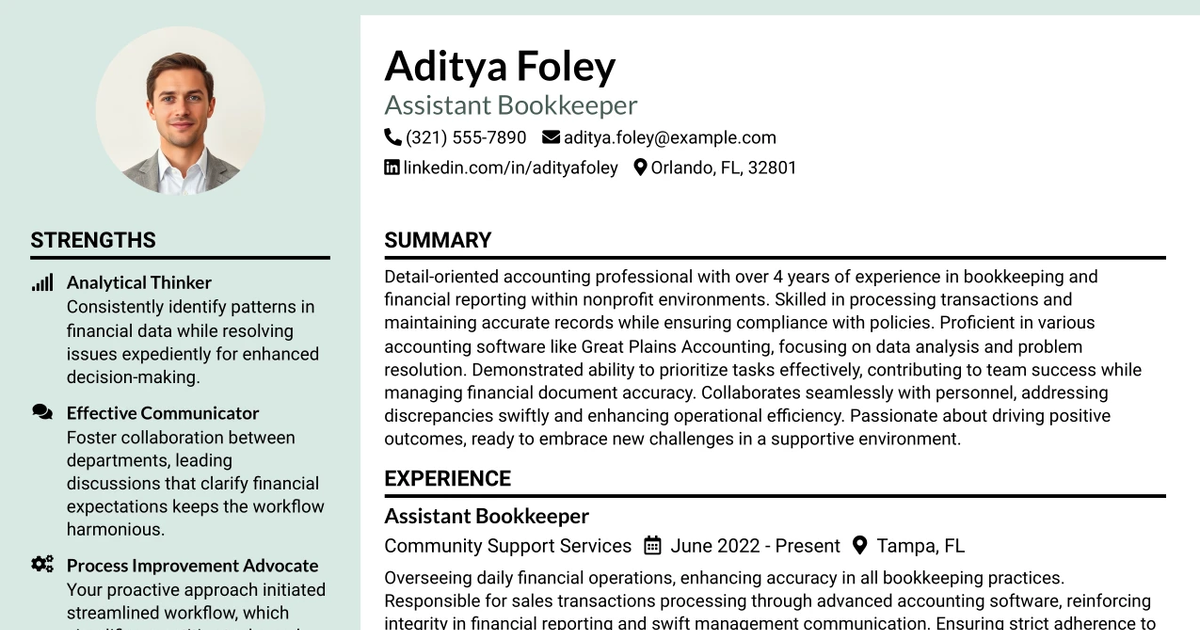 33 Assistant Bookkeeper Resume Templates with Example 2026 (ATS-Optimized)