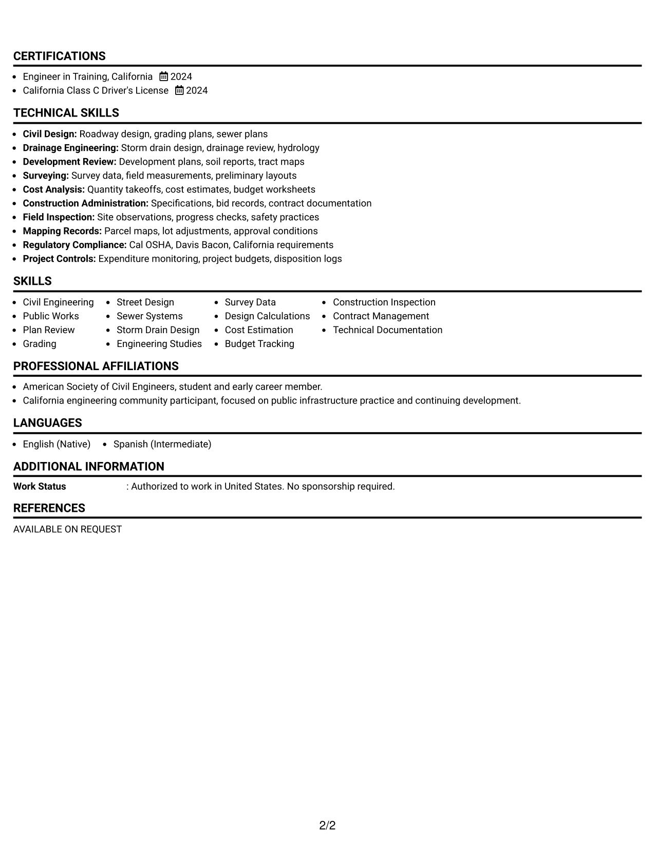 Resume Example Page 2
