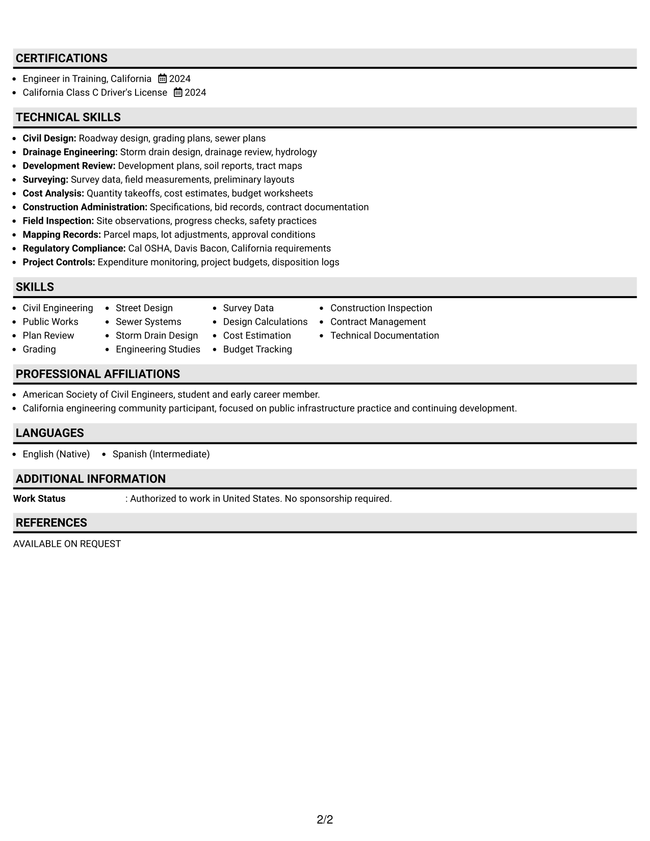 Resume Example Page 2