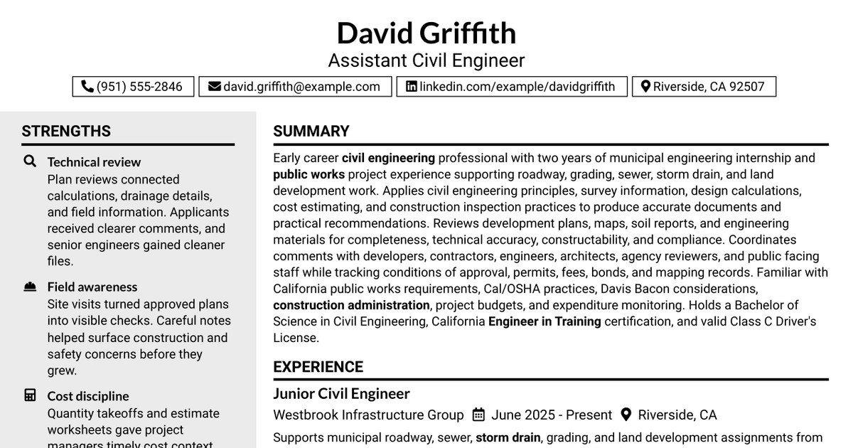 7 Assistant Civil Engineer Resume Templates with Example