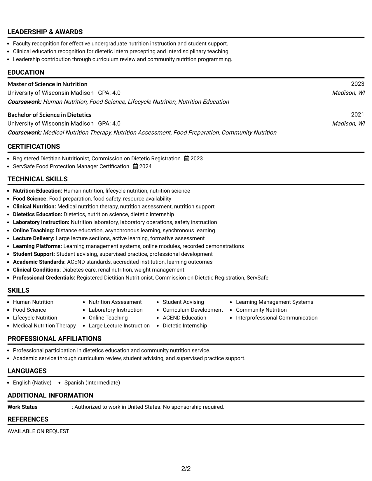 Resume Example Page 2