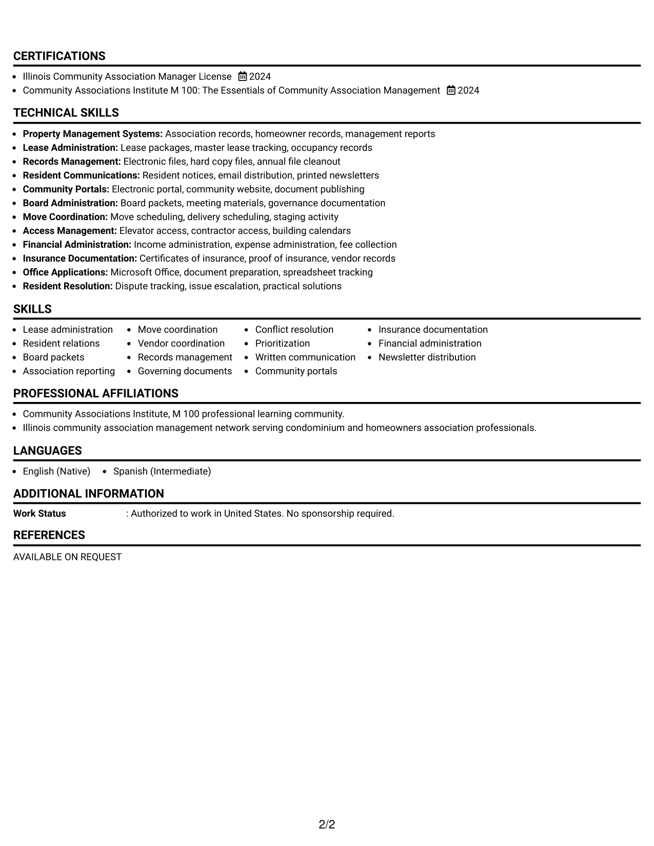 Resume Example Page 2