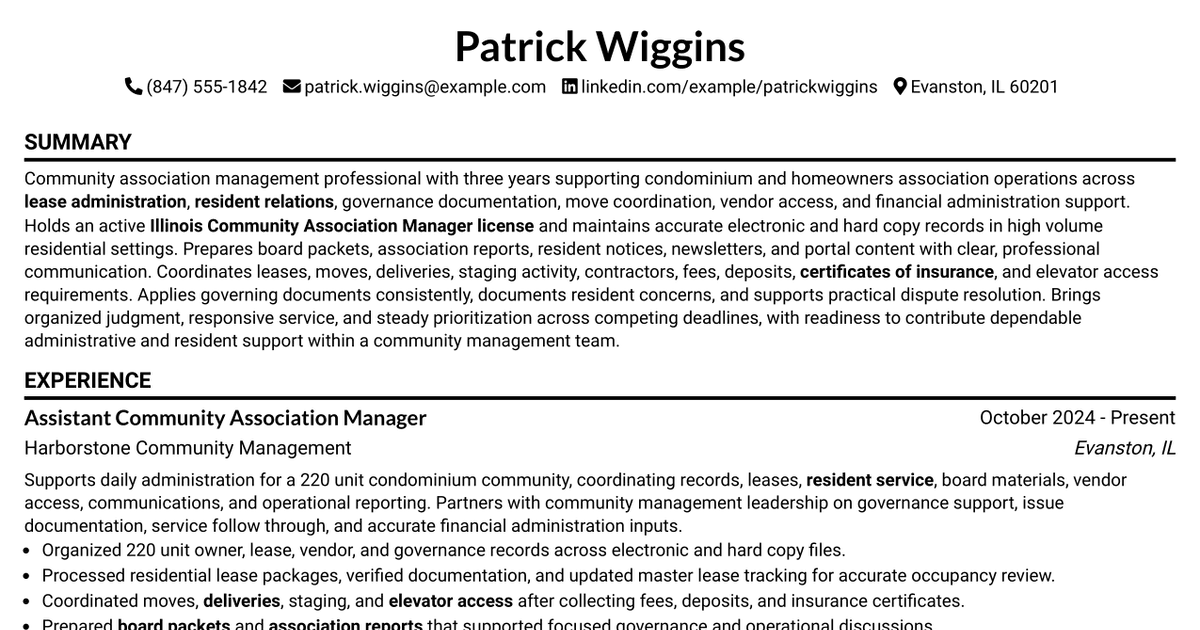 7 Assistant Community Association Manager Resume Templates with Example