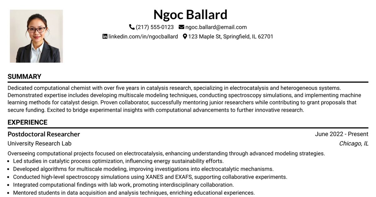 33 Assistant Computational Chemist / Chemical Engineer – Catalysis Resume Templates with Example 2026 (ATS-Optimized)