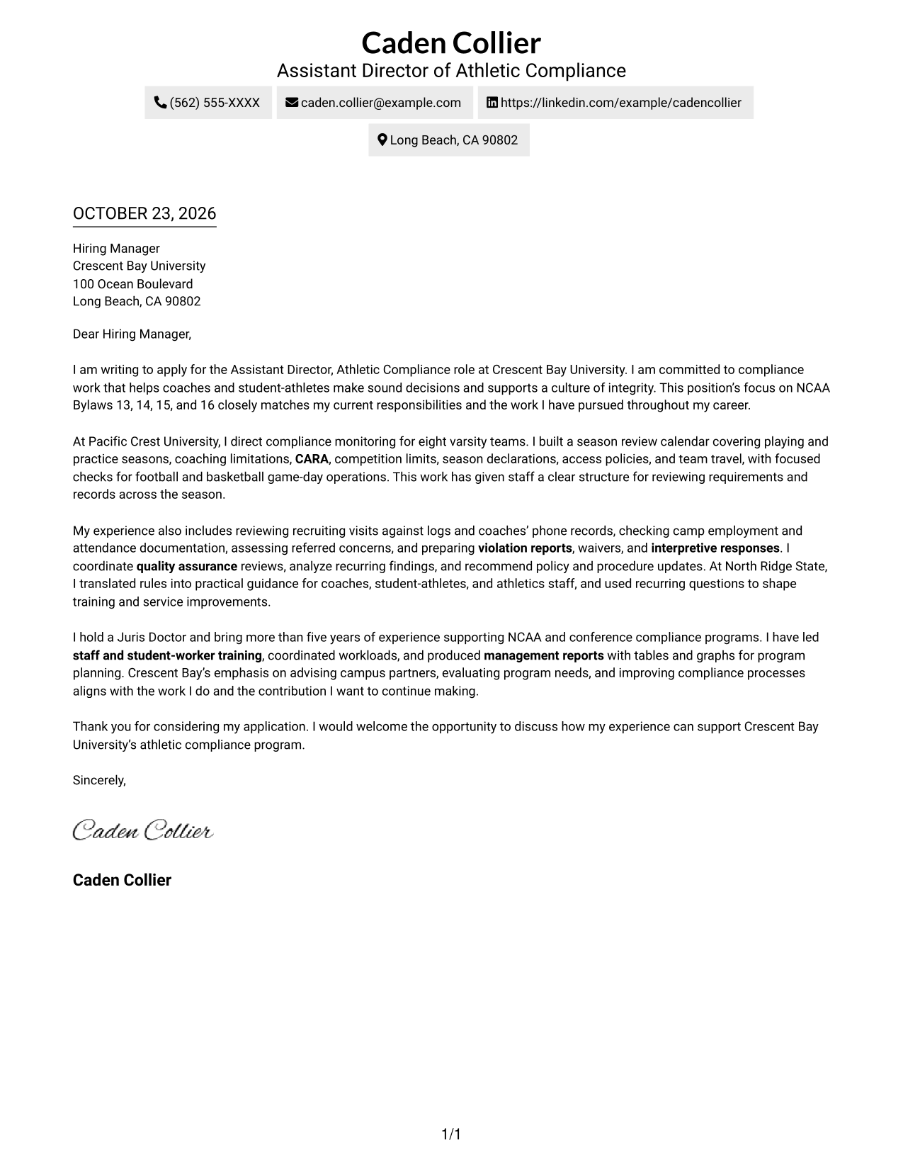 Cover letter example — page 1