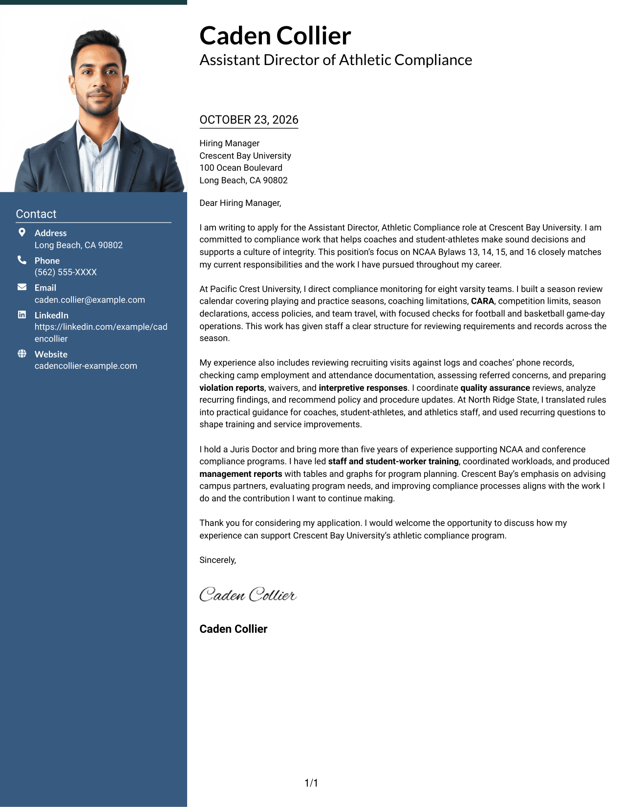 Cover letter example — page 1