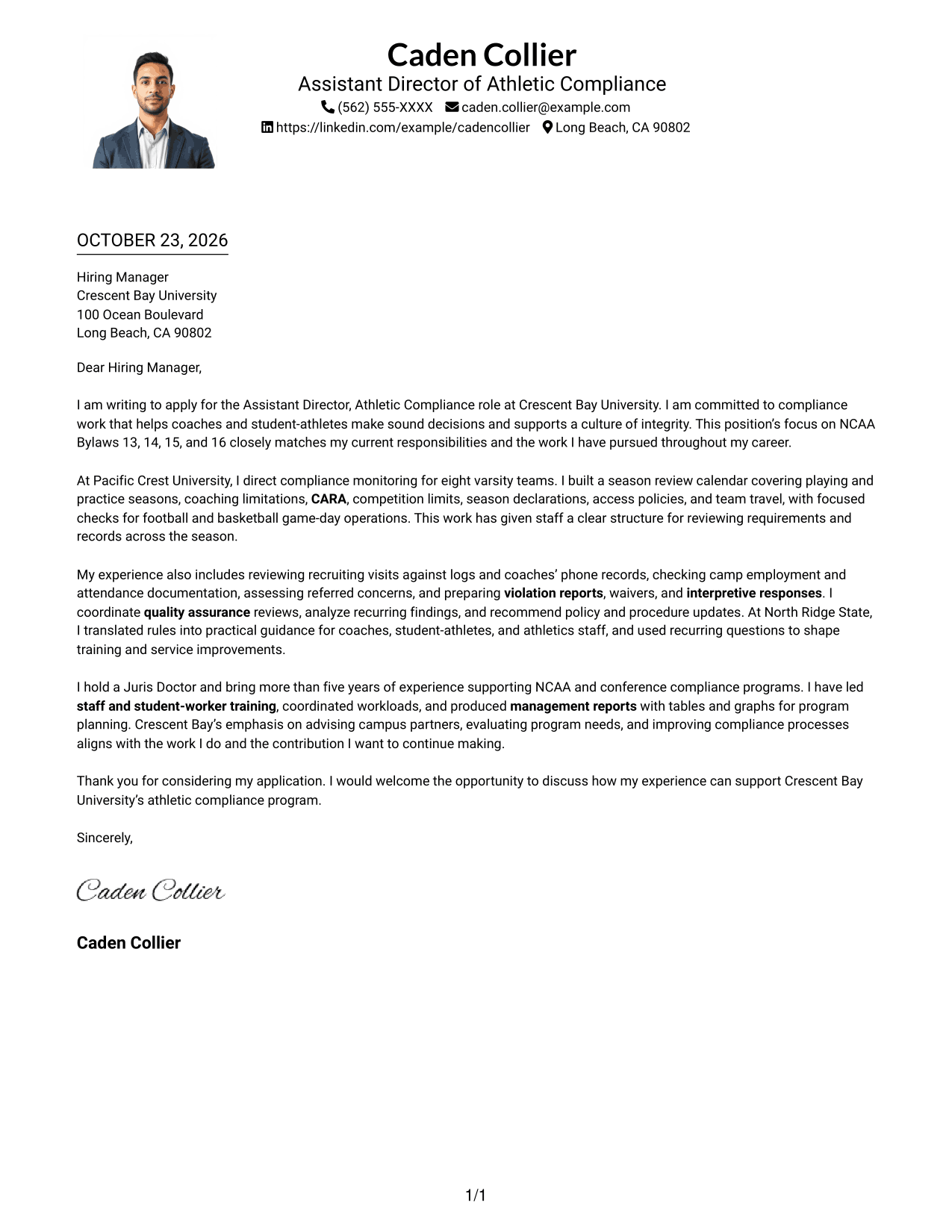 Cover letter example — page 1