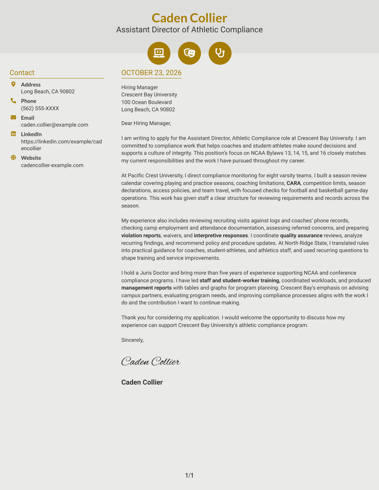 Cover letter example — page 1