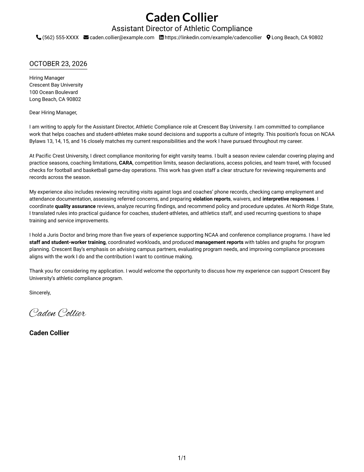 Cover letter example — page 1