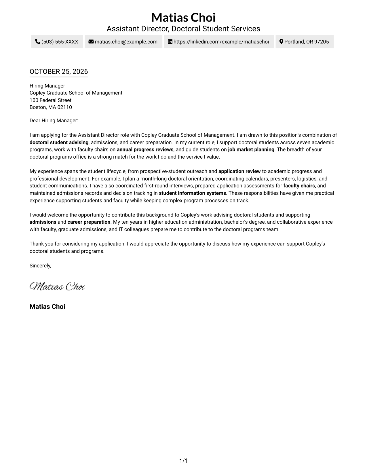 Cover letter example — page 1