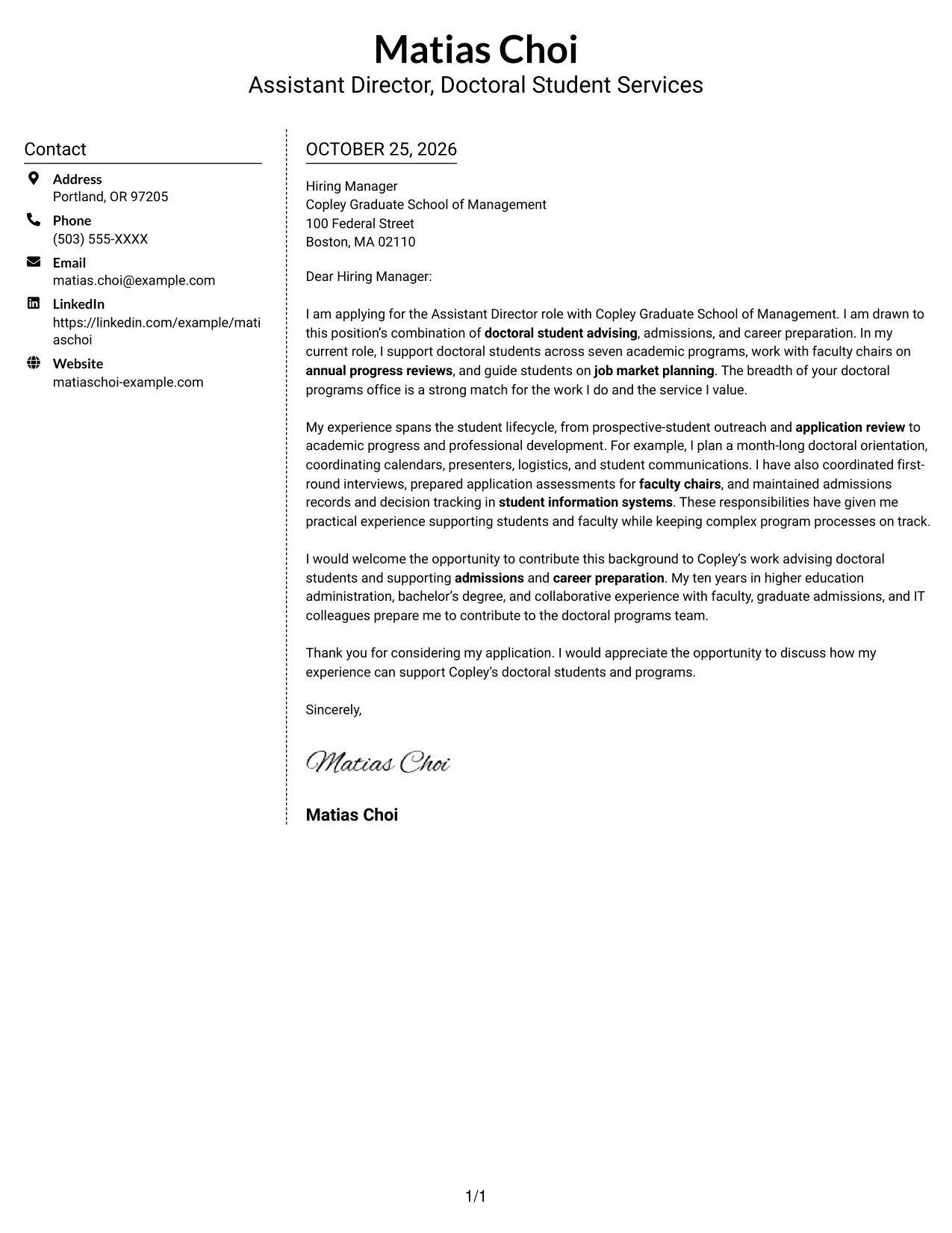 Cover letter example — page 1