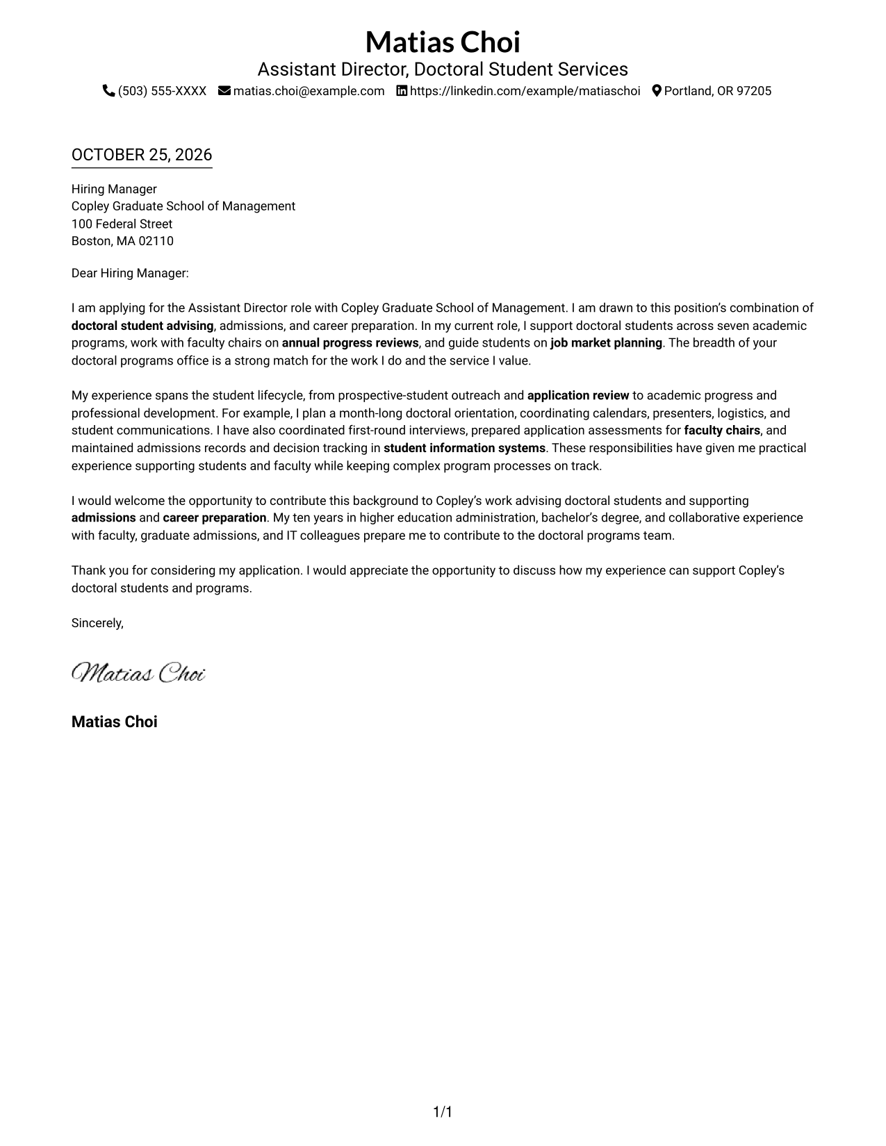 Cover letter example — page 1